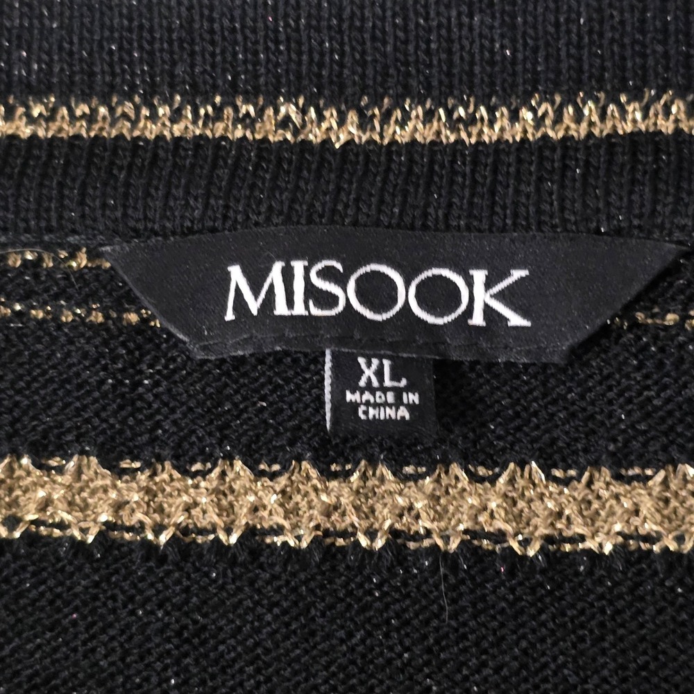 Misook Black Gold Metallic Knit Open Front Cardigan Jacket XL Career Party - Picture 2 of 6